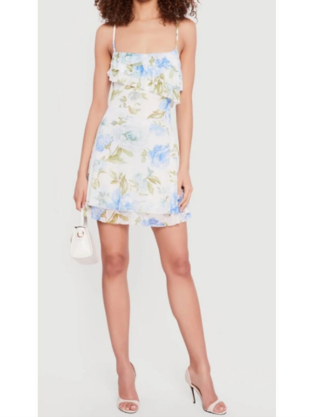 Blashe Floral Ruffle Slip Dress - Light Blue/White